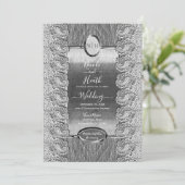 Invitation Antique Blanc dentelle gris bois Mariage d'argent (Debout devant)