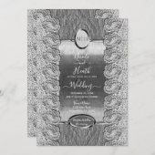 Invitation Antique Blanc dentelle gris bois Mariage d'argent (Devant / Derrière)