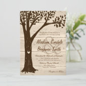 Invitation Antique Bois sculpté Coeur Arbre Mariage Invite (Debout devant)