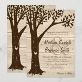 Invitation Antique Bois sculpté Coeur Arbre Mariage Invite (Devant / Derrière)