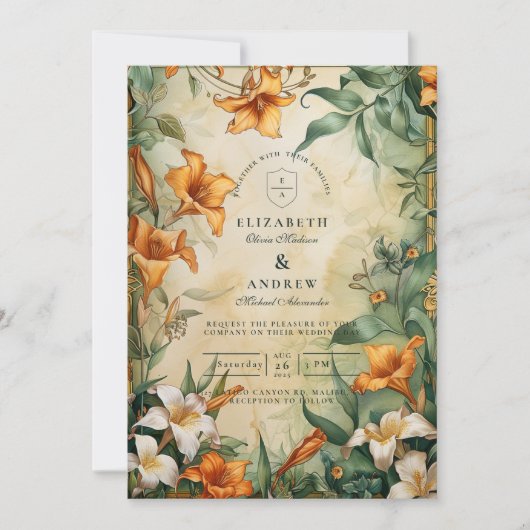 Invitation Antique Botanical Floral Wedding (Devant)