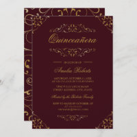 Antique Bourgogne Gold Flourish Quinceanera Invita