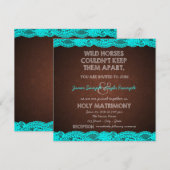 Invitation Antique Brown et Turquoise Mariage en dentelle ble (Devant / Derrière)