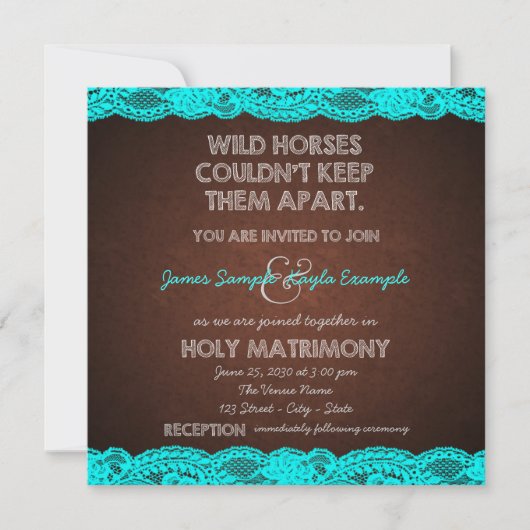 Invitation Antique Brown et Turquoise Mariage en dentelle ble (Devant)