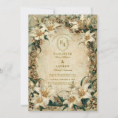 Invitation Antique cadre Floral Ivory Lily Mariage (Devant)