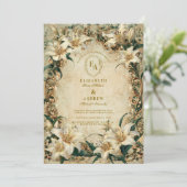 Invitation Antique cadre Floral Ivory Lily Mariage (Debout devant)