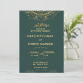 Invitation Antique cadre or Emerald Green Mariage islamique (Debout devant)