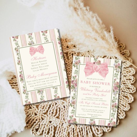Invitation Antique Coquette Bow Floral Baby shower victorien