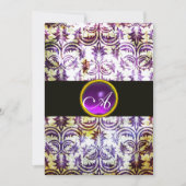 Invitation ANTIQUE DAMASK MONOGRAM, noir blanc violet, argent (Devant)