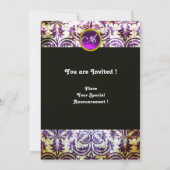 Invitation ANTIQUE DAMASK MONOGRAM, noir blanc violet, argent (Dos)