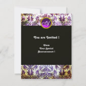 Invitation ANTIQUE DAMASK MONOGRAM, noir blanc violet, argent (Dos)