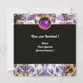 Invitation ANTIQUE DAMASK MONOGRAM, noir blanc violet, argent (Dos)
