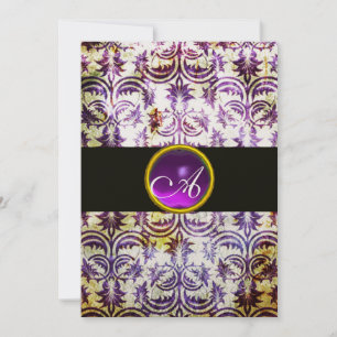 Invitation ANTIQUE DAMASK MONOGRAM, noir blanc violet, or