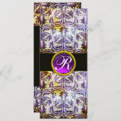 Invitation ANTIQUE DAMASK MONOGRAM, violet noir, blanc (Devant / Derrière)