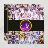 Invitation ANTIQUE DAMASK MONOGRAS, blanc violet, noir (Devant / Derrière)