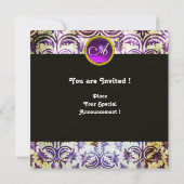 Invitation ANTIQUE DAMASK MONOGRAS, blanc violet, noir (Dos)