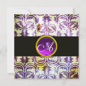 Invitation ANTIQUE DAMASK MONOGRAS, blanc violet, noir (Devant)