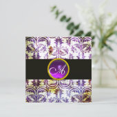 Invitation ANTIQUE DAMASK MONOGRAS, violet blanc, champagne (Debout devant)