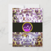 Invitation ANTIQUE DAMASK MONOGRAS, violet noir, champagne (Devant)