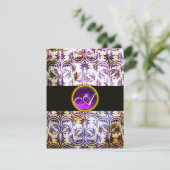 Invitation ANTIQUE DAMASK MONOGRAS, violet noir, champagne (Debout devant)