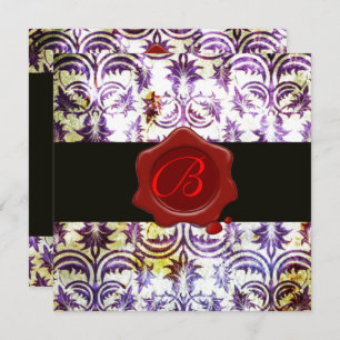 Invitation ANTIQUE DAMASK SCEAU ROUGE MONOGRAPHE DE CIRE, vio