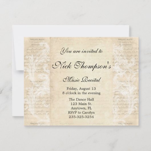 Invitation antique de considérant de musique (Devant)