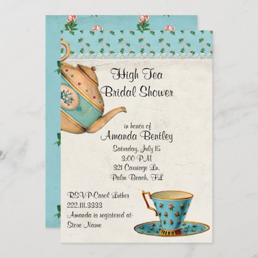 Invitation antique de thé de Fête de la mariée de (Devant / Derrière)