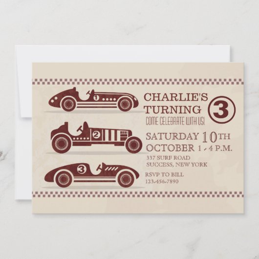 Invitation antique de voitures de course (Devant)