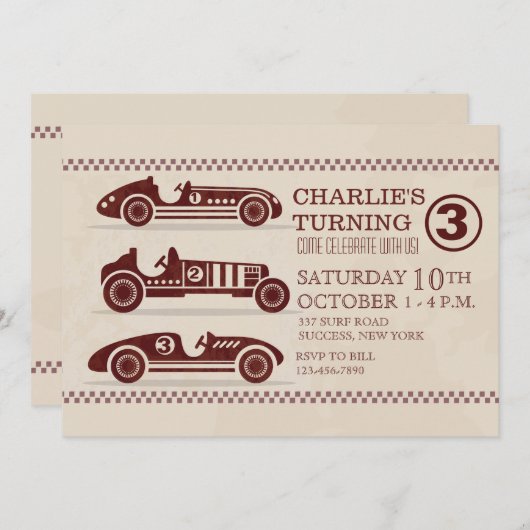 Invitation antique de voitures de course (Devant / Derrière)