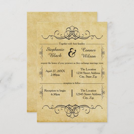 Invitation Antique élaborée - Mariage 3x5/Invitation de récep (Devant / Derrière)