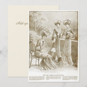Invitation Antique Elégant Vintage Français 1900 Mode Beige