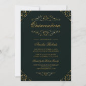Invitation Antique Emerald Gold Flourish Quinceanera Invitati (Devant)