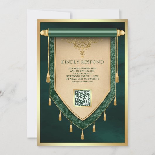 Invitation Antique Emerald Green Gold Scroll Mariage musulman (Dos)