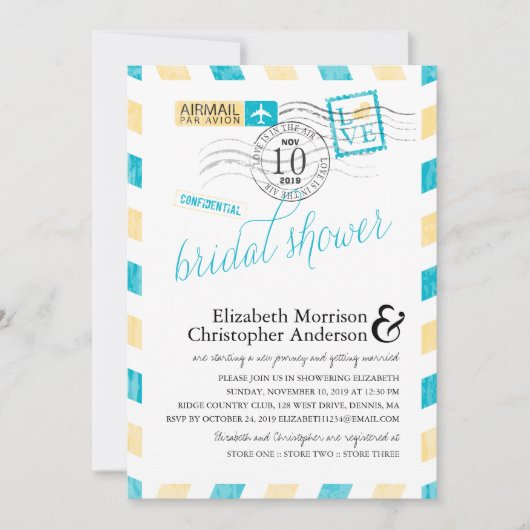 Invitation Antique Fête des mariées Airmail (Devant)