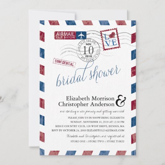 Invitation Antique Fête des mariées Airmail (Devant)