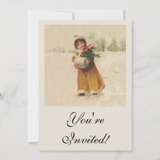 Invitation Antique Fille de Noël Enfant d'hiver (Devant)