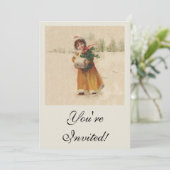 Invitation Antique Fille de Noël Enfant d'hiver (Debout devant)