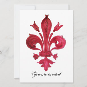 Invitation ANTIQUE FLEUR ROUGE DE LIS Damask Gem Monogramme