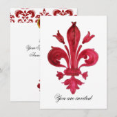 Invitation ANTIQUE FLEUR ROUGE DE LIS Damask Gem Monogramme (Devant / Derrière)