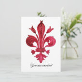 Invitation ANTIQUE FLEUR ROUGE DE LIS Damask Gem Monogramme (Debout devant)