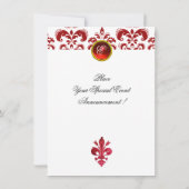 Invitation ANTIQUE FLEUR ROUGE DE LIS Damask Gem Monogramme (Dos)