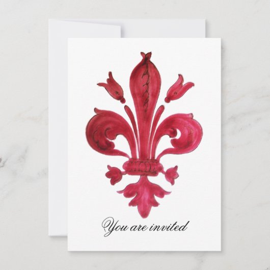 Invitation ANTIQUE FLEUR ROUGE DE LIS Damask Gem Monogramme (Devant)
