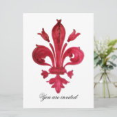 Invitation ANTIQUE FLEUR ROUGE DE LIS Damask Gem Monogramme (Debout devant)