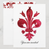 Invitation ANTIQUE FLEUR ROUGE DE LIS Damask Gem Monogramme (Devant / Derrière)