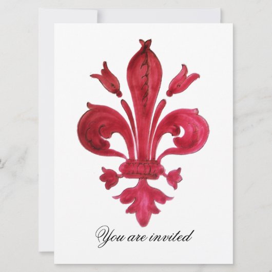Invitation ANTIQUE FLEUR ROUGE DE LIS Damask Gem Monogramme (Devant)