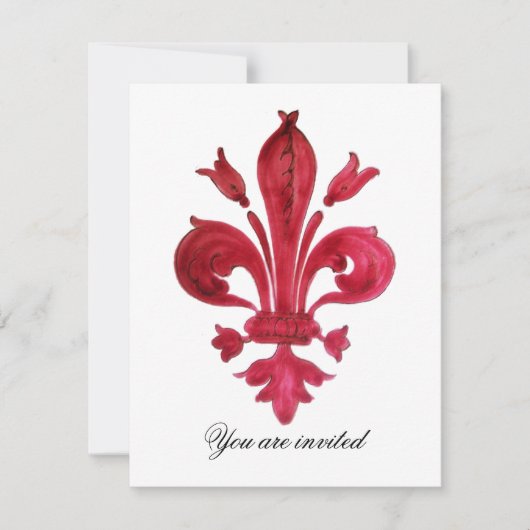 Invitation ANTIQUE FLEUR ROUGE DE LIS Damask Gem Monogramme (Devant)