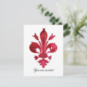 Invitation ANTIQUE FLEUR ROUGE DE LIS Damask Gem Monogramme (Debout devant)