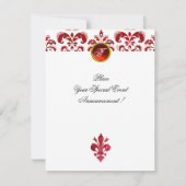 Invitation ANTIQUE FLEUR ROUGE DE LIS Damask Gem Monogramme (Dos)