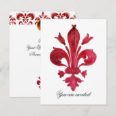 Invitation ANTIQUE FLEUR ROUGE DE LIS Damask Gem Monogramme (Devant / Derrière)