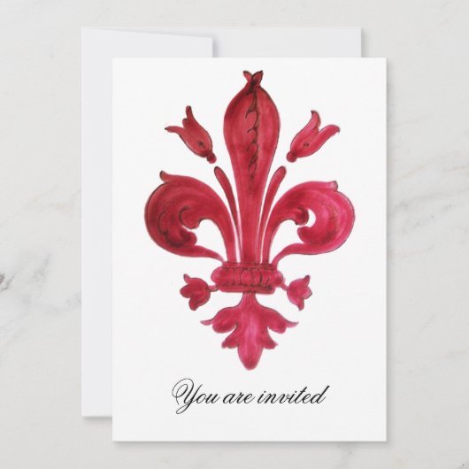 Invitation ANTIQUE FLEUR ROUGE DE LIS Damask Gem Monogramme (Devant)
